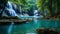 Majestic tropical rainforest, flowing water, smooth stone, natural beauty generated by AI