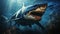 Majestic underwater giant, sharp teeth, fierce predator swimming in blue generated by AI