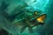 Majestic Underwater Predator Fish with Sharp Teeth in a Mysterious Aquatic Environment Artwork