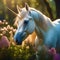 a majestic unicorn in a beautiful garden