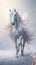 Majestic Unicorn in Mystical Foggy Landscape. Generative ai