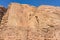 Majestic vertical red cliffs in the Wadi Rum Desert. Beautiful mountain landscapes of nature Jordan in Wadi Rum