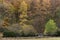 Majestic vibrant Autumn Fall landscape Buttermere in Lake District with beautiful early morning sunlight playing across the hills