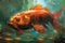 Majestic Vibrant Orange Fish Swimming in an Enchanted Underwater Scene with Lush Greenery