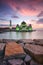 Majestic view of beautiful Malacca Straits Mosque during sunset