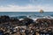 majestic view of icelandic seashore with rocks and snow, reykjanes,