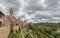 Majestic view at the iconic Segovia city fortress and surrounding vegetation, spanish gothic building at the Segovia cathedral,