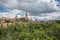 Majestic view at the iconic spanish gothic building at the Segovia cathedral, towers and domes, Segovia fortress and surrounding