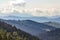 Majestic view of magnificent Carpathian mountains, densely covered with green forest, Ukraine. Foggy mountain ridges in distance,