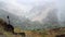 Majestic view of mountains and valleys on the trekking path on Santo Antao Island. Beautiful plantation fields on hill