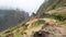 Majestic view of mountains and valleys on the trekking path on Santo Antao Island. Beautiful plantation fields on hill