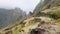 Majestic view of mountains and valleys on the trekking path on Santo Antao Island. Beautiful plantation fields on hill