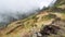 Majestic view of mountains and valleys on the trekking path on Santo Antao Island. Beautiful plantation fields on hill