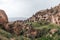 majestic view of scenic caves and bizarre rock formations in famous cappadocia,