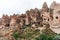 majestic view of scenic caves in limestone at famous cappadocia, turkey