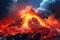 Majestic Volcanic Eruption: breathtaking panorama of a volcanic eruption, with molten lava cascading down the slopes