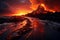 Majestic Volcano: A Captivating Sunset with Lava Flow. AI