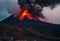 Majestic volcano erupting with smoke and molten lava, AI-generated.