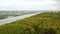 The majestic Volga River. Power. Drone Photo. Panorama