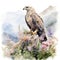 Majestic Watercolor Baby Eagle Perched High Amidst Mountain Blooms AI Generated