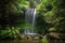 majestic waterfall with cascading water flow, surrounded by lush greenery