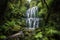 majestic waterfall with cascading water flow, surrounded by lush greenery