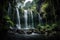 majestic waterfall with cascading water flow, surrounded by lush greenery