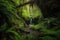 majestic waterfall surrounded by lush berry bushes in the forest