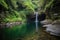 majestic waterfall, with water cascading down cliff face into tranquil pool