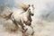 Majestic White Horse Galloping in Field. Power and Grace of Wild Horse in Motion. Illustration in style of oil painting