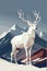 A majestic white stag and a beautiful landscape, colorful vector art