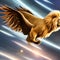 A majestic winged lion soaring through a cosmic sky, its mane trailing behind like stardust5, Generative AI