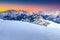 Majestic winter landscape and fantastic sunset,Alpe d Huez,France,Europe