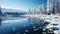 Majestic winter landscape tranquil scene, frozen water, snowy mountains generated by AI