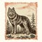 Majestic Wolf: A Classic Black-and-white Block Print Illustration