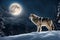 Majestic Wolf on Snowy Ridge: Full Moon Illuminates Pristine Landscape