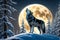 Majestic Wolf on Snowy Ridge: Full Moon Illuminates Pristine Landscape