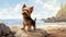 Majestic Yorkshire Terrier Dog On The Beach: Digital Illustration