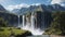 Majestic Yosemite waterfall cascades down granite rocks in a lush green national park