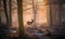 Majestic young deer roaming in a misty winter forest at sunrise Creating using generative AI tools