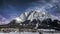 Majestic zugspitz wetterstein mountains and the village of ehrwald in tyrol in winter