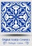 Majolica pottery tile, blue and white azulejo, original traditional Portuguese and Spain decor