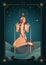 Major Arcana Tarot Cards. The Star. Beautiful girl naked under seven stars, pouring water from two golden bowls