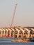 Major bridge construction site at the golden hour, Montreal, quebec, Canada.