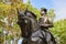 Major General Anthony Wayne Statue in Autumn Park, Low Angle View