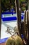 The Majorelle Garden, Jardin Majorelle. Marrakech, Morocco. Plants and furnishing elements, architecture of outdoor spaces