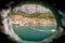 Makarska bay through the key ring of St. Peter statue