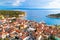 Makarska. Tourist city of Makarska waterfront aerial view