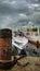 Makassar, Sulawesi, Indonesia. December 11, 2018: Lives of fishermen on fishing vessels. Their ship was leaning on the harbor.