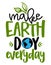 Make Earth Day everyday - text quotes and planet earth drawing with eco friendly quote